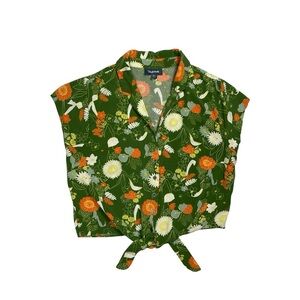 ModCloth Floral Tie-Front Button Down Blouse – Size L